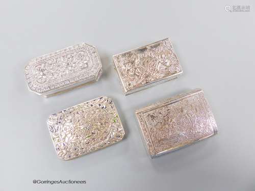 Four assorted 20th century continental white metal snuff box...