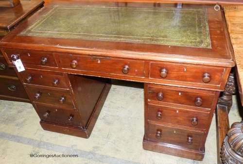 A Victorian mahogany pedestal desk, length 115cm, depth 61cm...