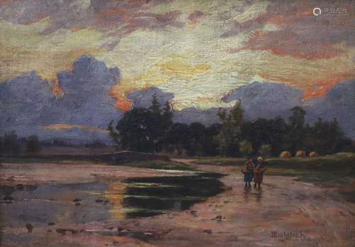 William Dalgleish (1860-1909)Figures in a landscape at sunse...