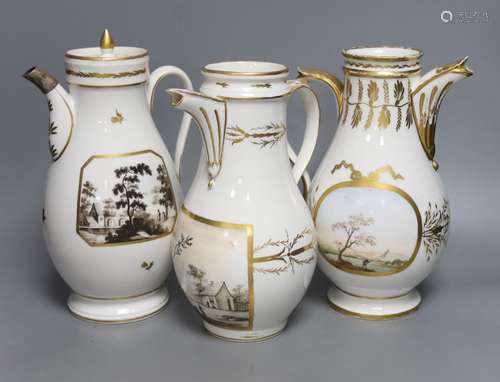 Three 19th century French gilt painted porcelain coffee pots...