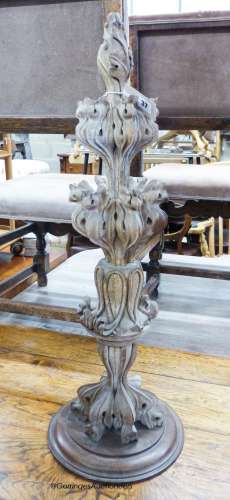 A 19th century decorative carved limed oak finial, height 80...