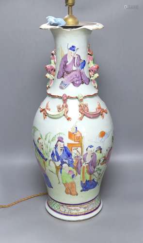 A large Chinese famille rose vase, converted to a lamp, heig...