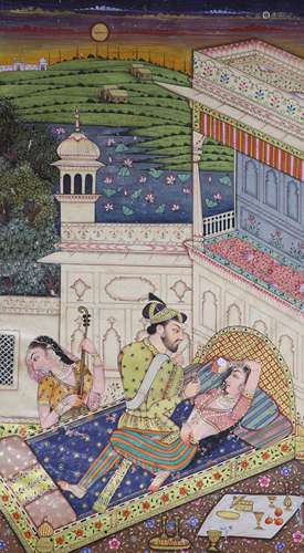 Indian School, watercolour, ink and gouache, Courting couple...