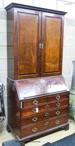 A George III mahogany bureau cabinet, width 102cm, depth 56c...