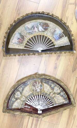 Two late 18th/19th century French gesso framed fans with mot...