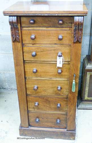 A Victorian walnut Wellington chest, width 48cm, depth 35cm,...