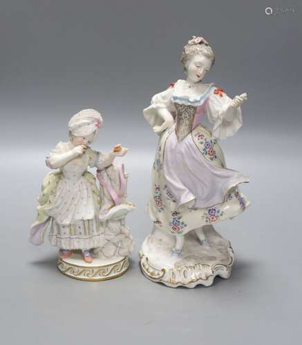 A Meissen figurine, and a continental porcelain figure of a ...