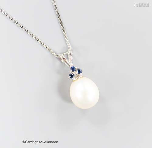 A modern Moire 375 white metal, single stone cultured pearl ...