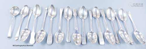 Ten assorted 18th century silver tablespoons and a similar s...