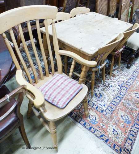 A small Victorian style rectangular pine kitchen table, widt...