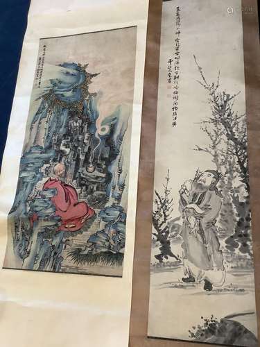 Two Chinese scroll paintings on paper, 20th century, depicti...