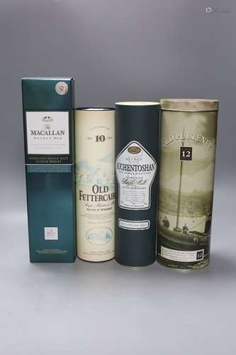 Four assorted malt whiskies- A bottle of Auchentoshan, Macal...