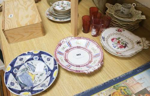 A Delft polychrome plate, two Coalport dishes, a dessert set...