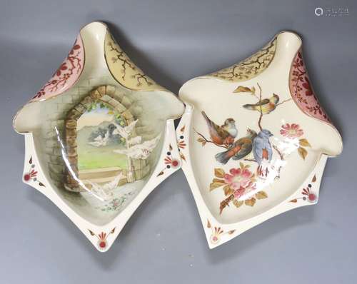 A pair of Victorian earthenware dessert dishes, decorated wi...