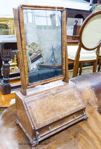 An 18th century style burr walnut toilet mirror with bureau ...