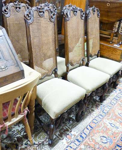 A set of eight William and Mary style walnut dining chairs,w...