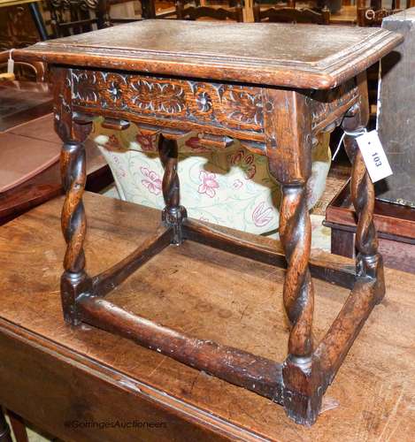 A late 19th / early 20th century oak joint stool on spiral-t...