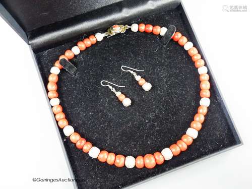 A modern Pruden Smith coral and white metal bead necklace, a...