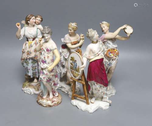 A pair of German musical figurines and three other similar f...