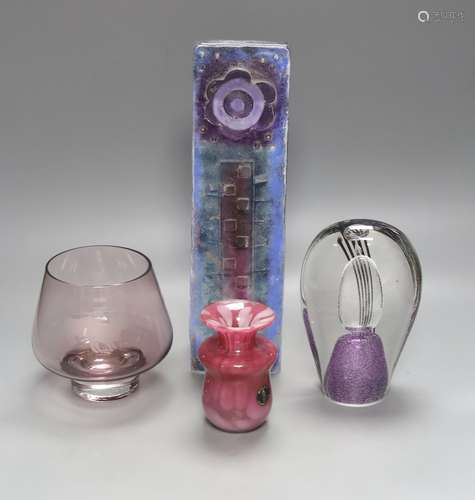 A Caithness Flower Tower art glass panel and a similar tear ...