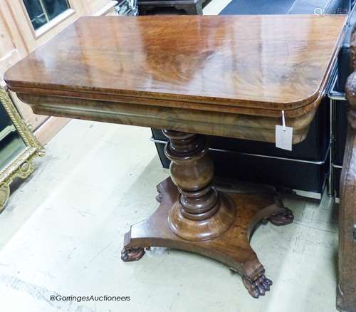 A 19th century rectangular mahogany folding card table, widt...