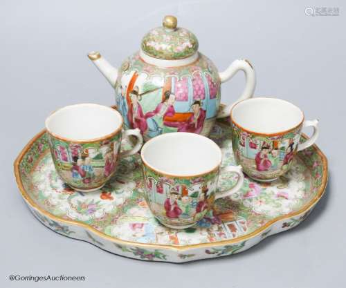 A 19th century Chinese famille rose five piece porcelain tea...