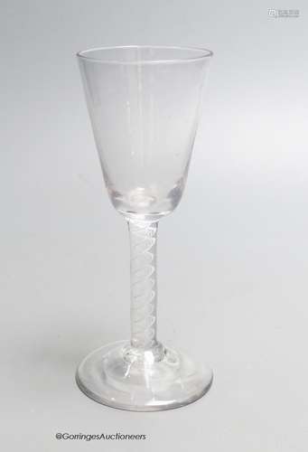 A Georgian opaque twist stem ale glass, c.1765, height 15cm