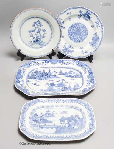 Two 18th century Chinese circular export plates and two cant...