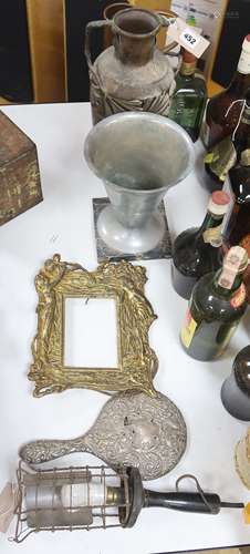 Mixed metalware including copper, an Art Nouveau style frame...