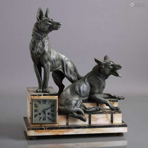 TABLE CLOCK ART DECO "DOGS"