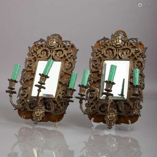 PAIR OF MIRRORS WITH THREE FLAMES