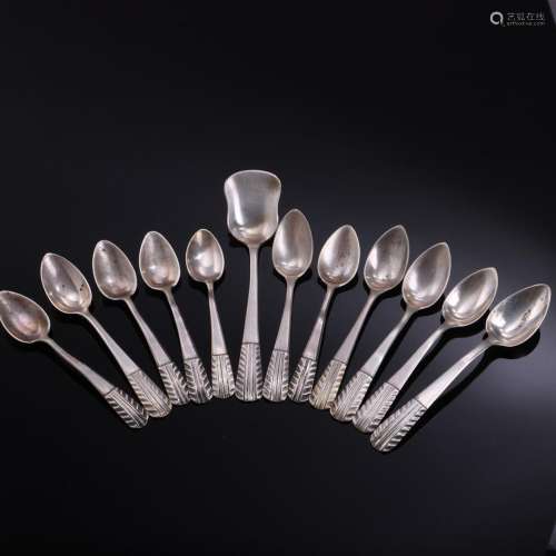 SET OF ELEVEN COFFEE, TEA AND SUGAR SPOONS