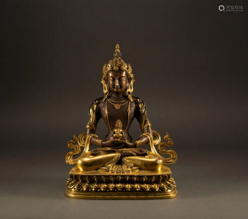 17th century - Bronze gilt Buddha statue of infinite longevi...