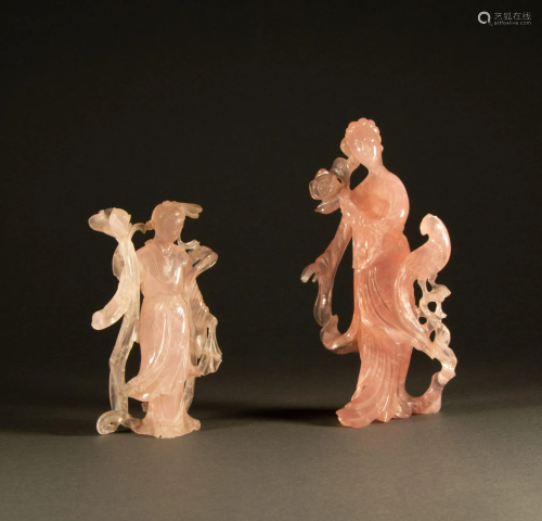 Qing Dynasty - a pair of lotus stone maids