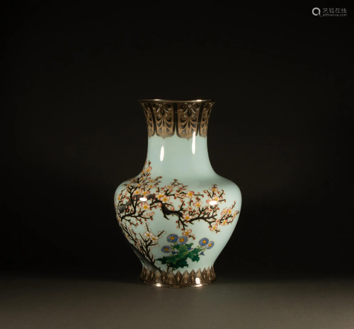 Qing Dynasty - Silver cloisonne vase