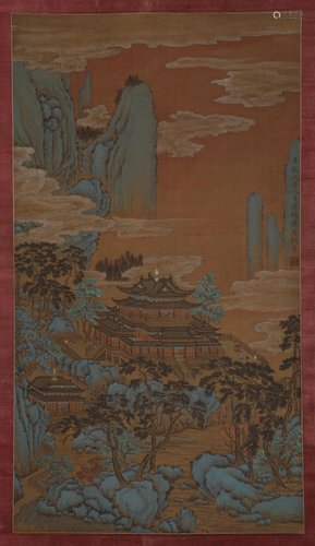 Tang Dynasty - Li Sixun sendai Pavilion silk axis