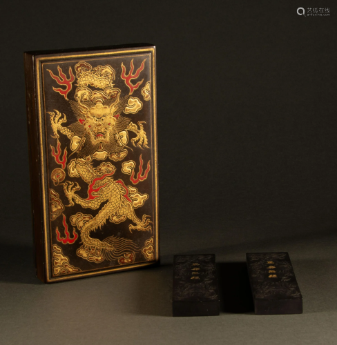 Qing Dynasty - Dragon painted box ink
