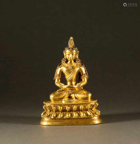 17th century - Bronze gilt Buddha statue of infinite longevi...