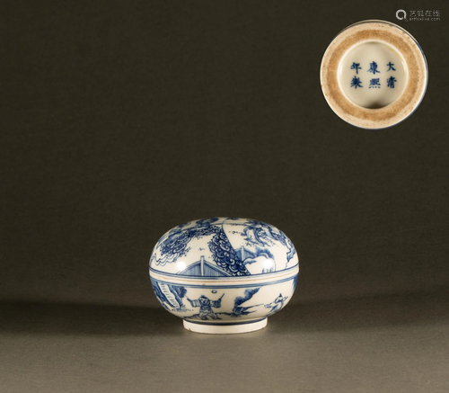 Qing Dynasty - Blue and white figure printing box