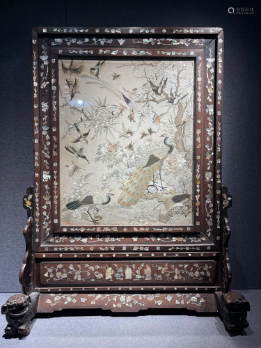 Qing Dynasty - Flower and bird Mosaic of Guangdong Embroider...