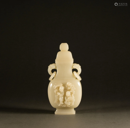 Qing Dynasty - Hetian figure animal ear vase