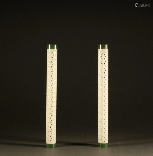 Qing Dynasty - Hetian Jade Incense Cone [a pair]