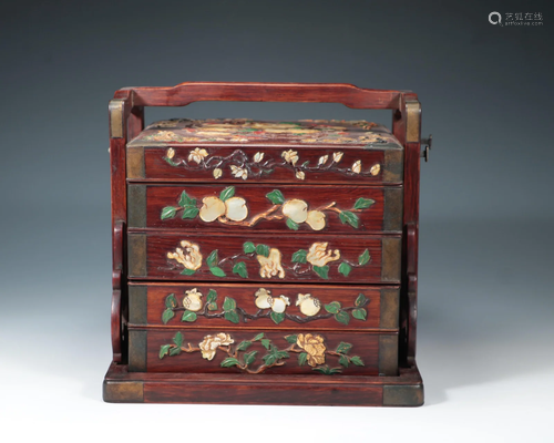 Qing Dynasty - Huanghua pear inlaid with more than three box...