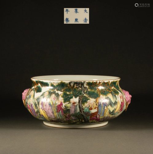 Qing Dynasty - powder enamel figure incense burner