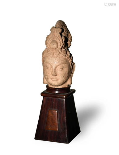 Carved Buddha Head with Stand