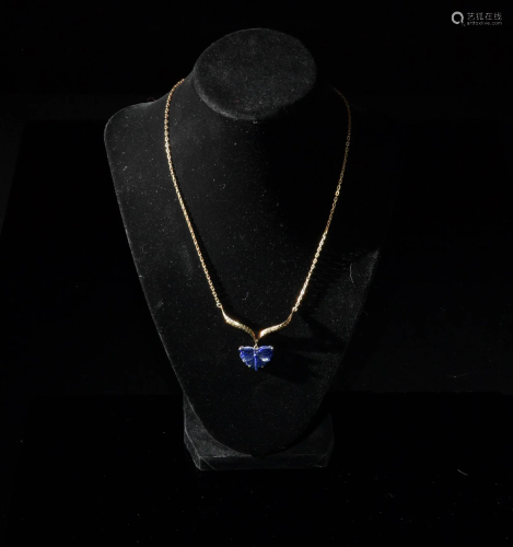 14K Gold and Lapis Butterfly Necklace