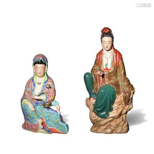 2 Chinese Guanyin Figures, Republic Period