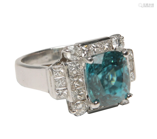 18K WG, 2.2 ctw Diamond and Natural Blue Zircon Ring