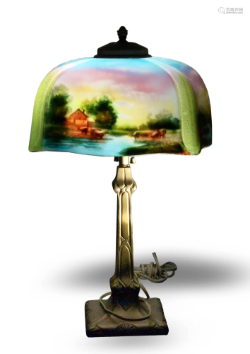 Reverse Painted Lamp Attributed to Pittsburgh