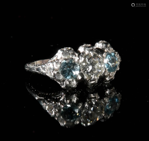 Ladies Antique Platinum, Diamond and Aquamarine Ring